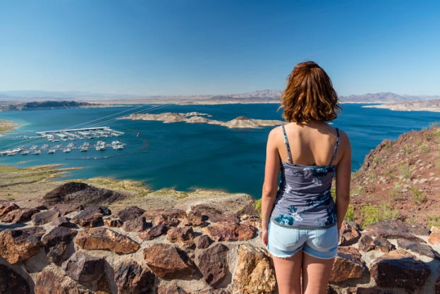 Women looking at the Callville marina