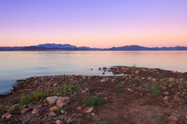 lake made water and beach