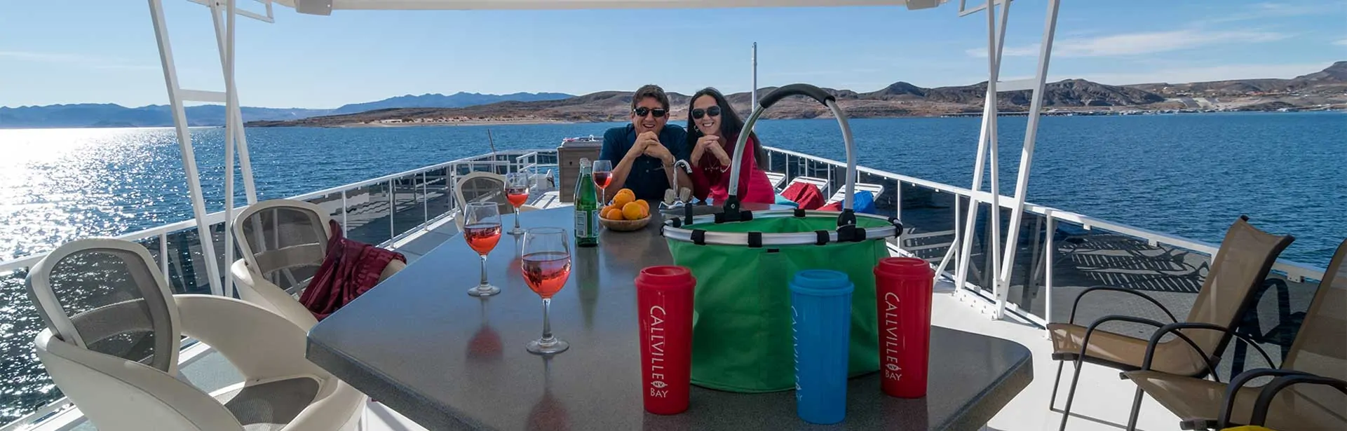 Couple at houseboat Table
