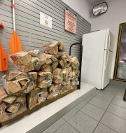 wood pile and ice in marina store