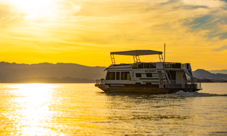 Callville Bay | Houseboat on the water during sunset