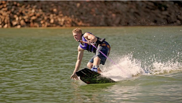 Someone wakeboarding on Lake Mead