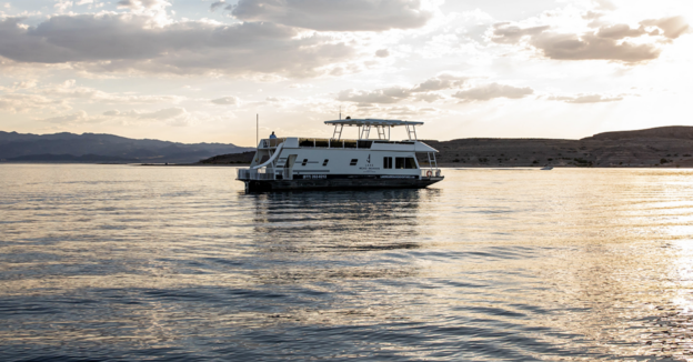 A houseboat on the water of Lake Mead